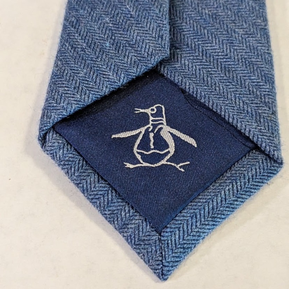Original Penguin Mens Blue Herringbone Silk Blend Slim Necktie Classic Preppy - Picture 5 of 8